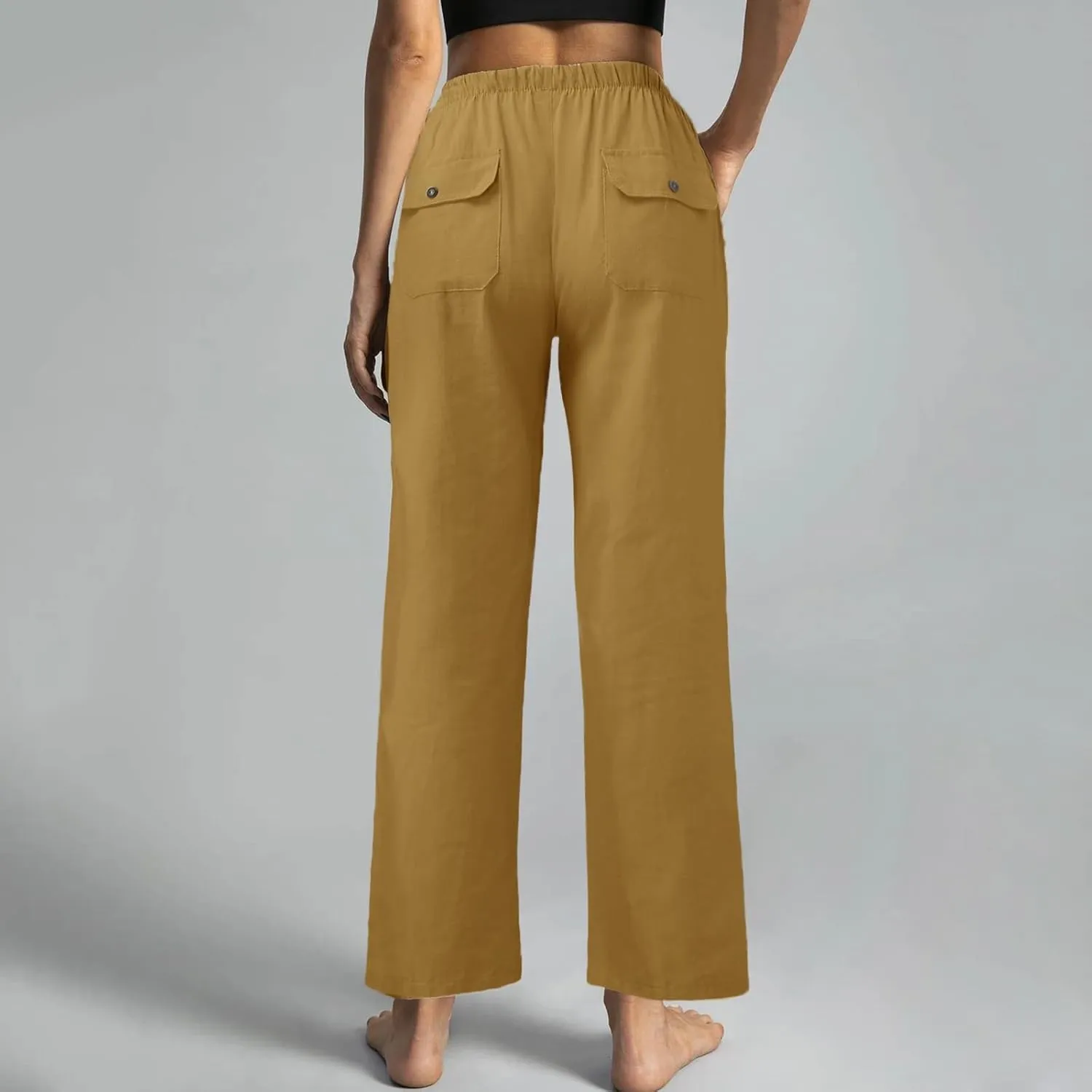 Linen Pants Women 2025 Casual Hight Waist Drawstring Joggers Plus Size Loose Wide Leg Baggy Summer Solid Linen Pants