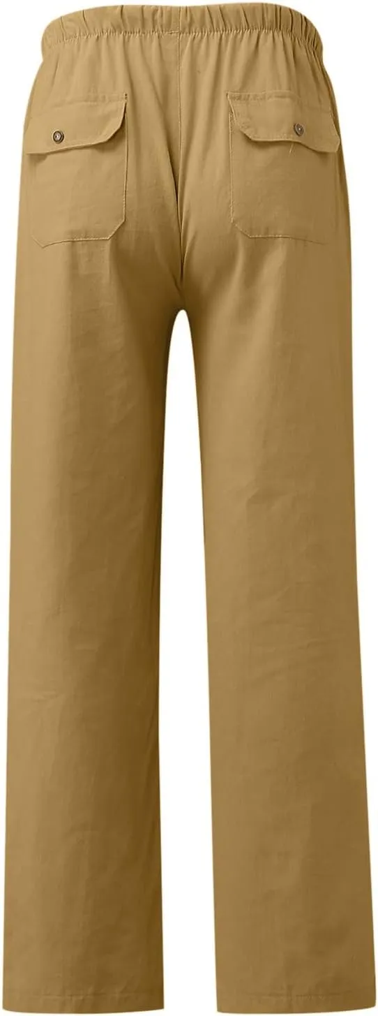 Linen Pants Women 2025 Casual Hight Waist Drawstring Joggers Plus Size Loose Wide Leg Baggy Summer Solid Linen Pants