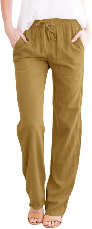 Linen Pants Women 2025 Casual Hight Waist Drawstring Joggers Plus Size Loose Wide Leg Baggy Summer Solid Linen Pants