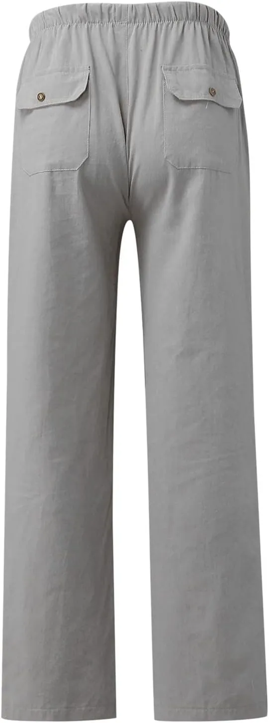 Linen Pants Women Summer Cropped Straight Leg Crop Pants Ladies Casual Long Loose Pant Slacks Women's Wide Leg Linen