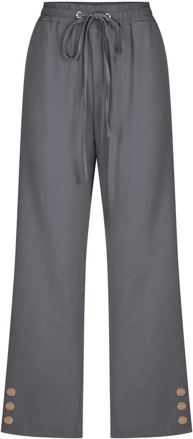 Linen Pants Women Summer Pants Elastic Waist Baggy Pants Drawstring Trousers with Pockets Cropped Pants Women Linen