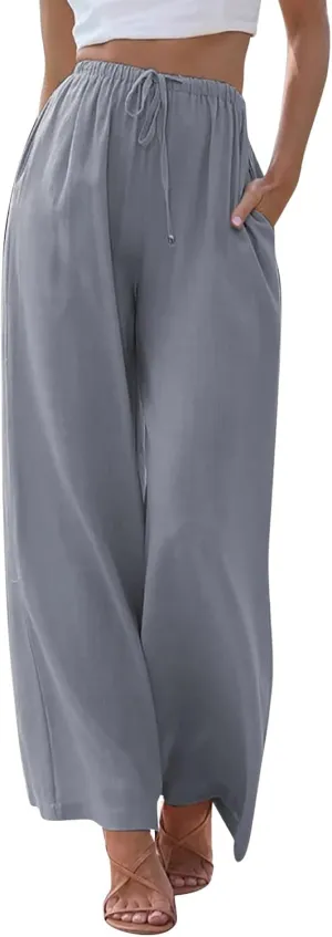 Linen Pants Women Summer Stitching String Solid Color Pants High Waisted Pants for Women Joggers Solid Lace-up Waist