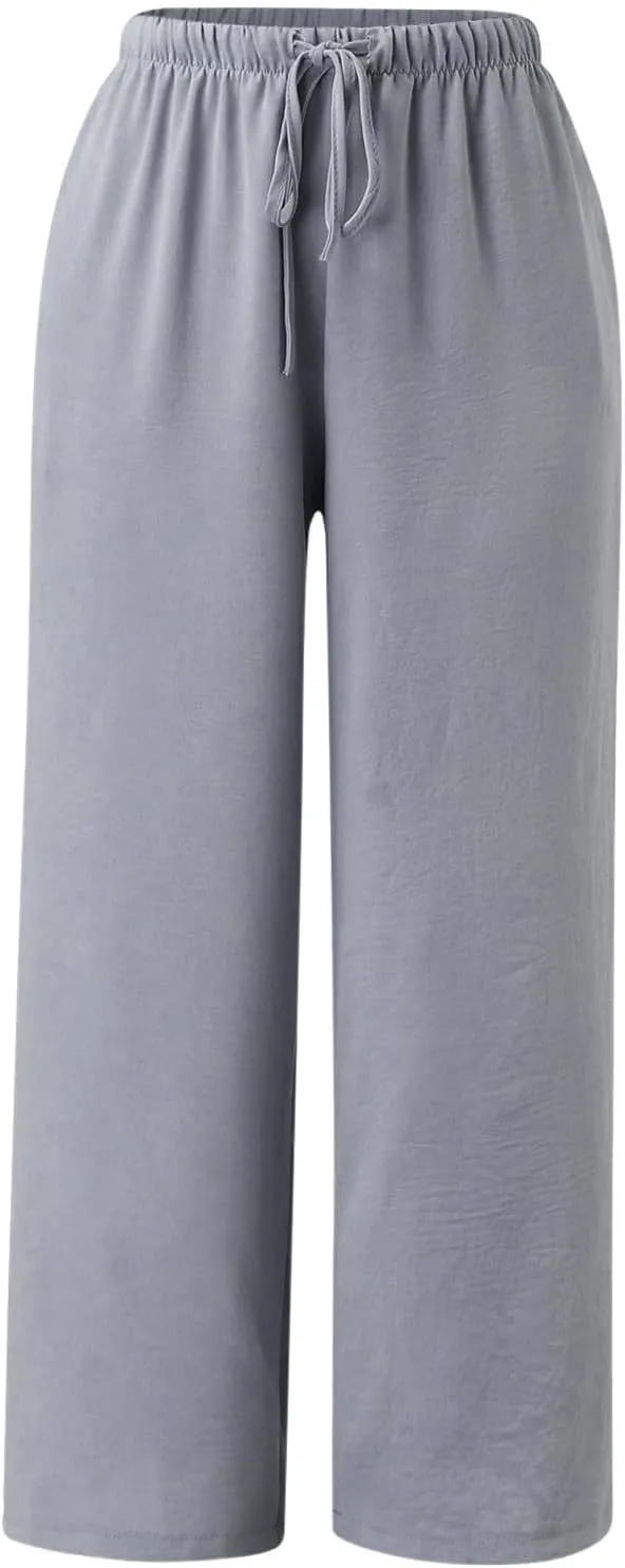 Linen Pants Women Summer Stitching String Solid Color Pants High Waisted Pants for Women Joggers Solid Lace-up Waist