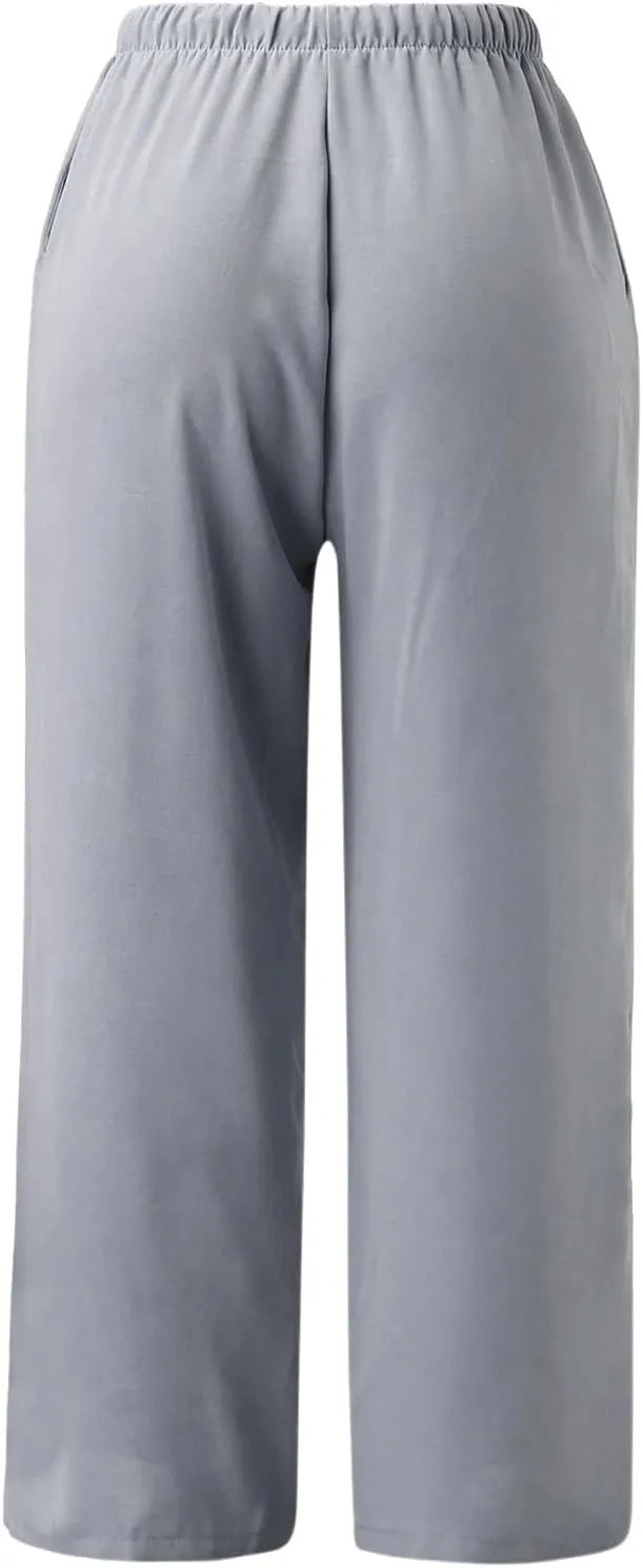 Linen Pants Women Summer Stitching String Solid Color Pants High Waisted Pants for Women Joggers Solid Lace-up Waist