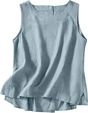 Linen Tank Tops for Women Loose Fit Cropped Slit Sleeveless Shirts Casual Basic Camisole Blouses 2025 Summer Tanks