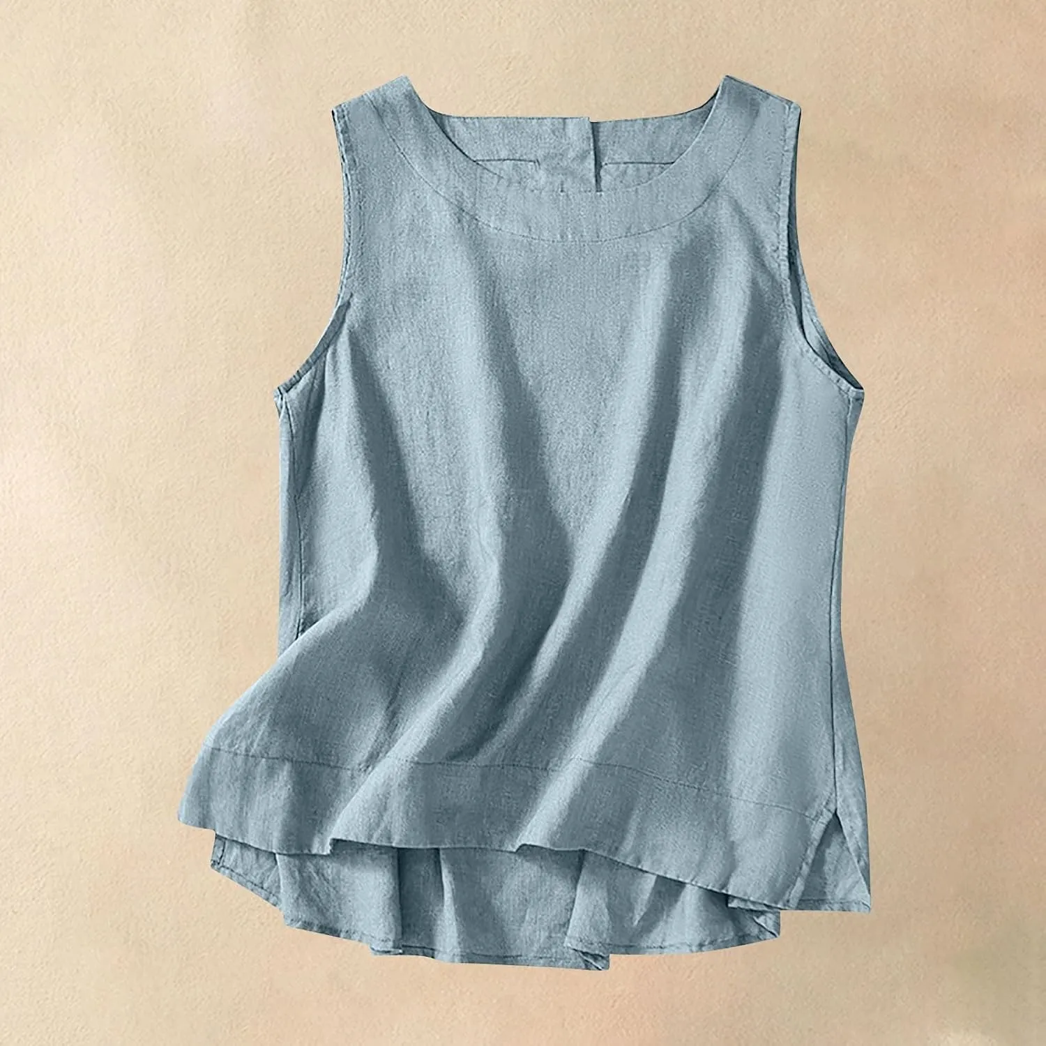 Linen Tank Tops for Women Loose Fit Cropped Slit Sleeveless Shirts Casual Basic Camisole Blouses 2025 Summer Tanks