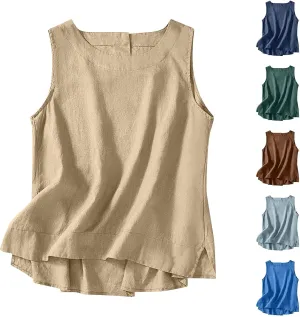 Linen Tank Tops for Women Loose Fit Cropped Slit Sleeveless Shirts Casual Basic Camisole Blouses 2025 Summer Tanks