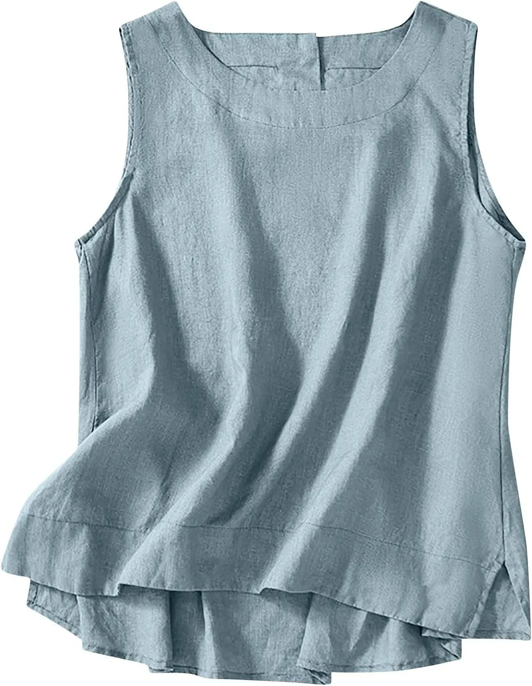 Linen Tank Tops for Women Loose Fit Cropped Slit Sleeveless Shirts Casual Basic Camisole Blouses 2025 Summer Tanks