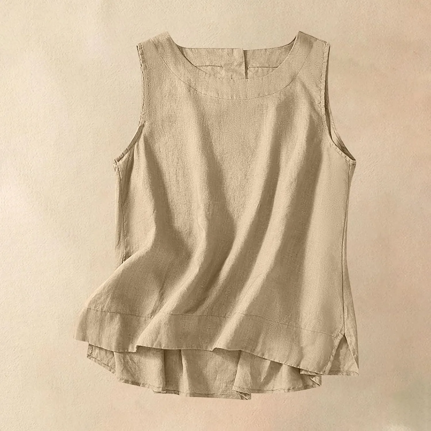 Linen Tank Tops for Women Loose Fit Cropped Slit Sleeveless Shirts Casual Basic Camisole Blouses 2025 Summer Tanks