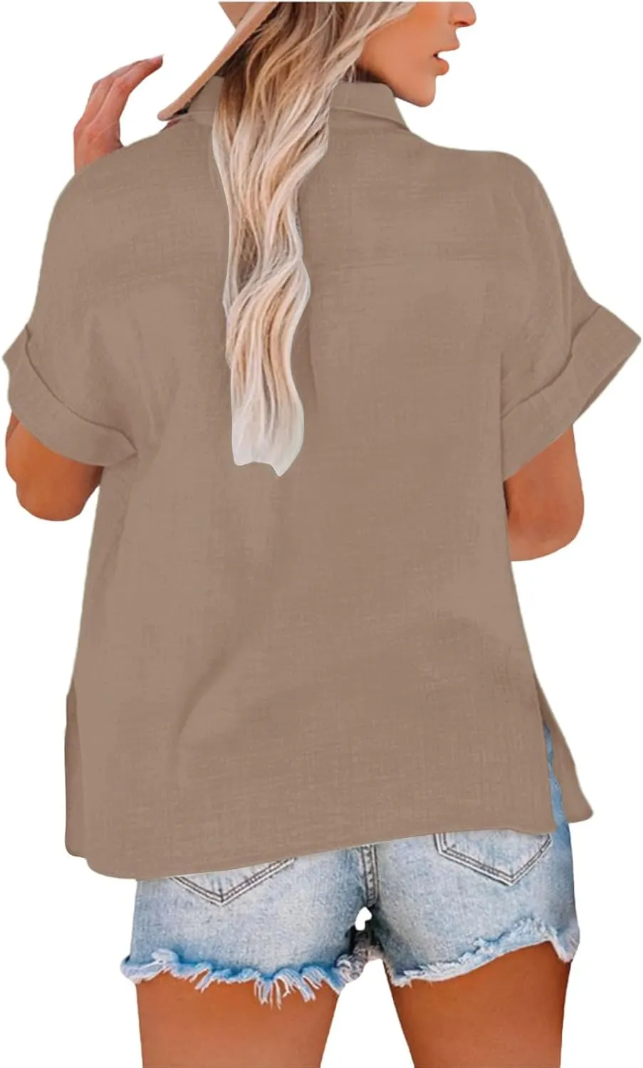 Linen Tops for Women 2025 Summer Button Down V Neck Shirts Casual Short Sleeve Loose T-Shirt Cotton Linen Blouse Tees