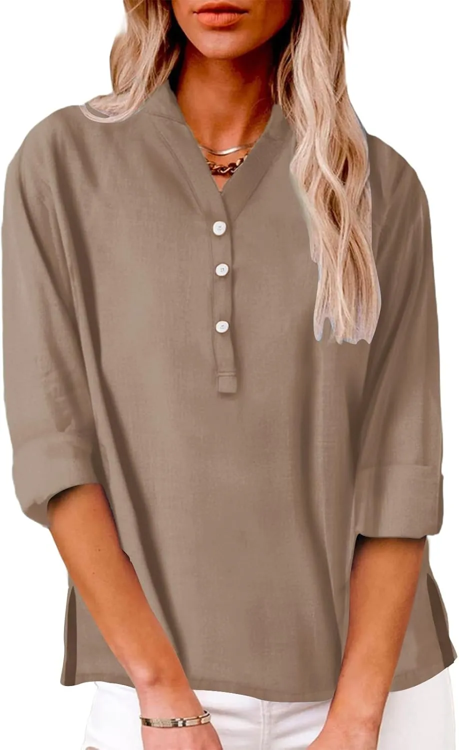 Linen Tops for Women 2025 Summer Button Down V Neck Shirts Casual Short Sleeve Loose T-Shirt Cotton Linen Blouse Tees