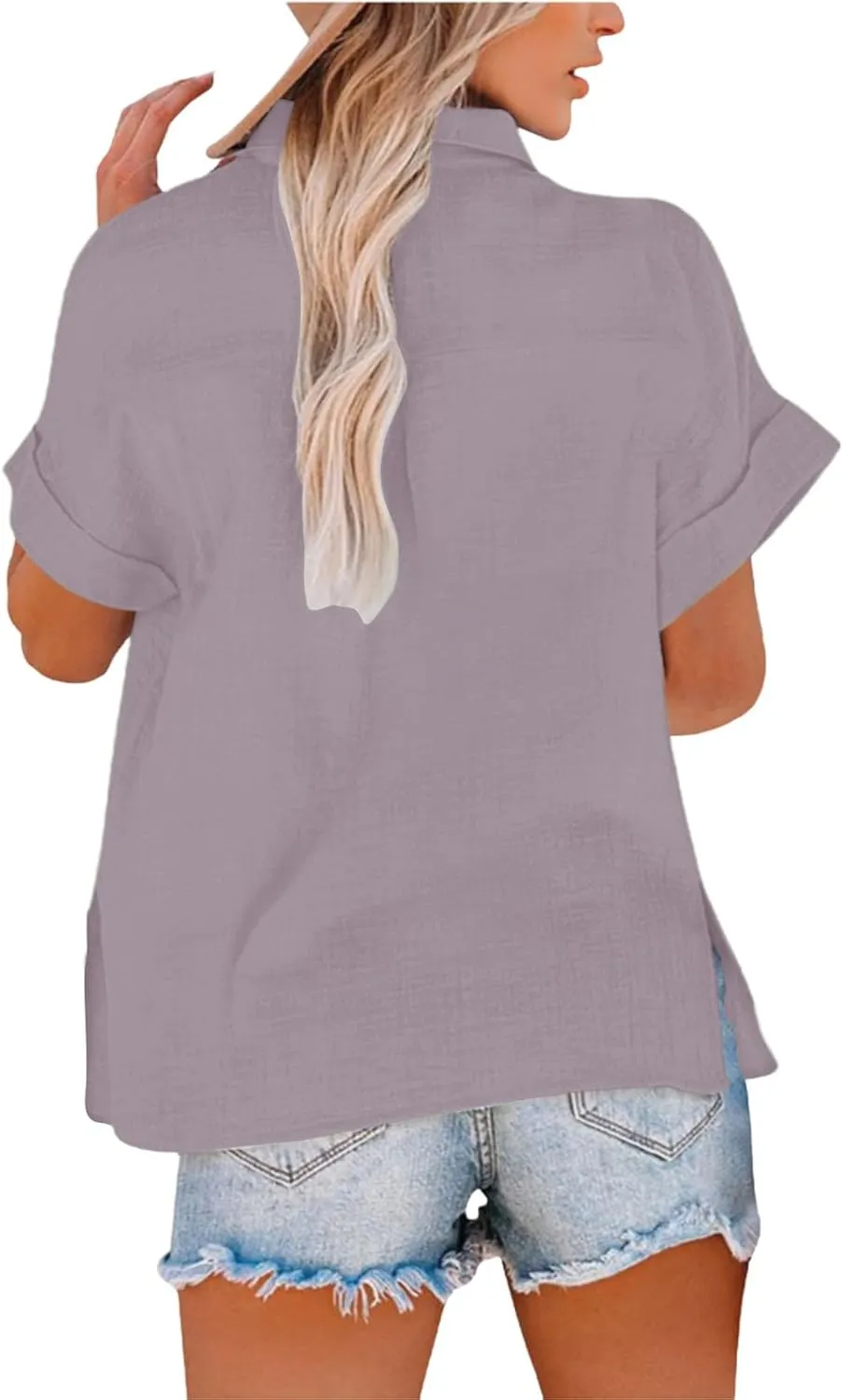 Linen Tops for Women 2025 Summer Button Down V Neck Shirts Casual Short Sleeve Loose T-Shirt Cotton Linen Blouse Tees