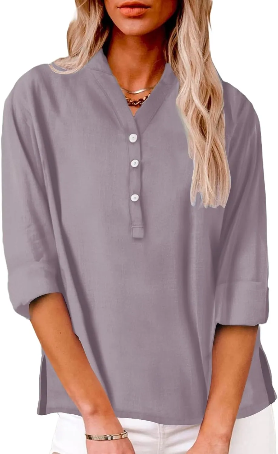 Linen Tops for Women 2025 Summer Button Down V Neck Shirts Casual Short Sleeve Loose T-Shirt Cotton Linen Blouse Tees