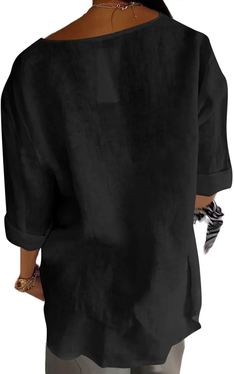 Linen Tops for Women 2025 Summer Trendy 3/4 Sleeve Cotton Linen Shirt Casual Button V Neck Tunic Blouses Plus Size