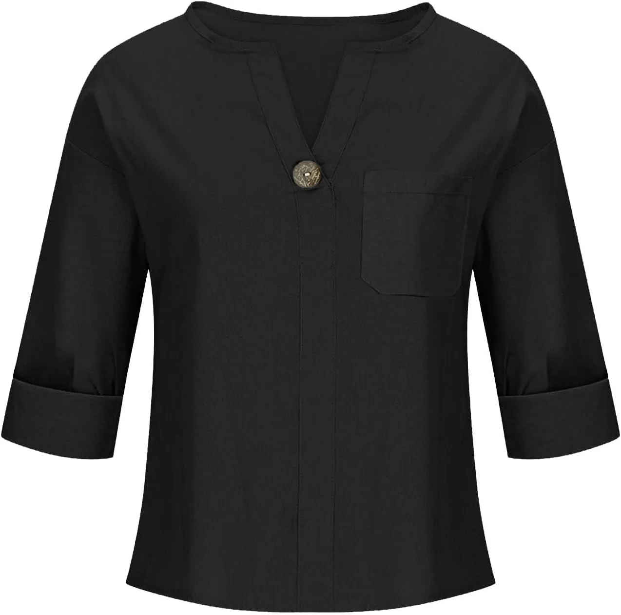 Linen Tops for Women 2025 Summer Trendy 3/4 Sleeve Cotton Linen Shirt Casual Button V Neck Tunic Blouses Plus Size