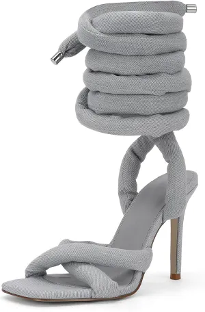 LingxiaUne Lace Up Heels Strappy Heels With Sexy Open Toe Square Stiletto Heel Sandals Fashionable Elegant