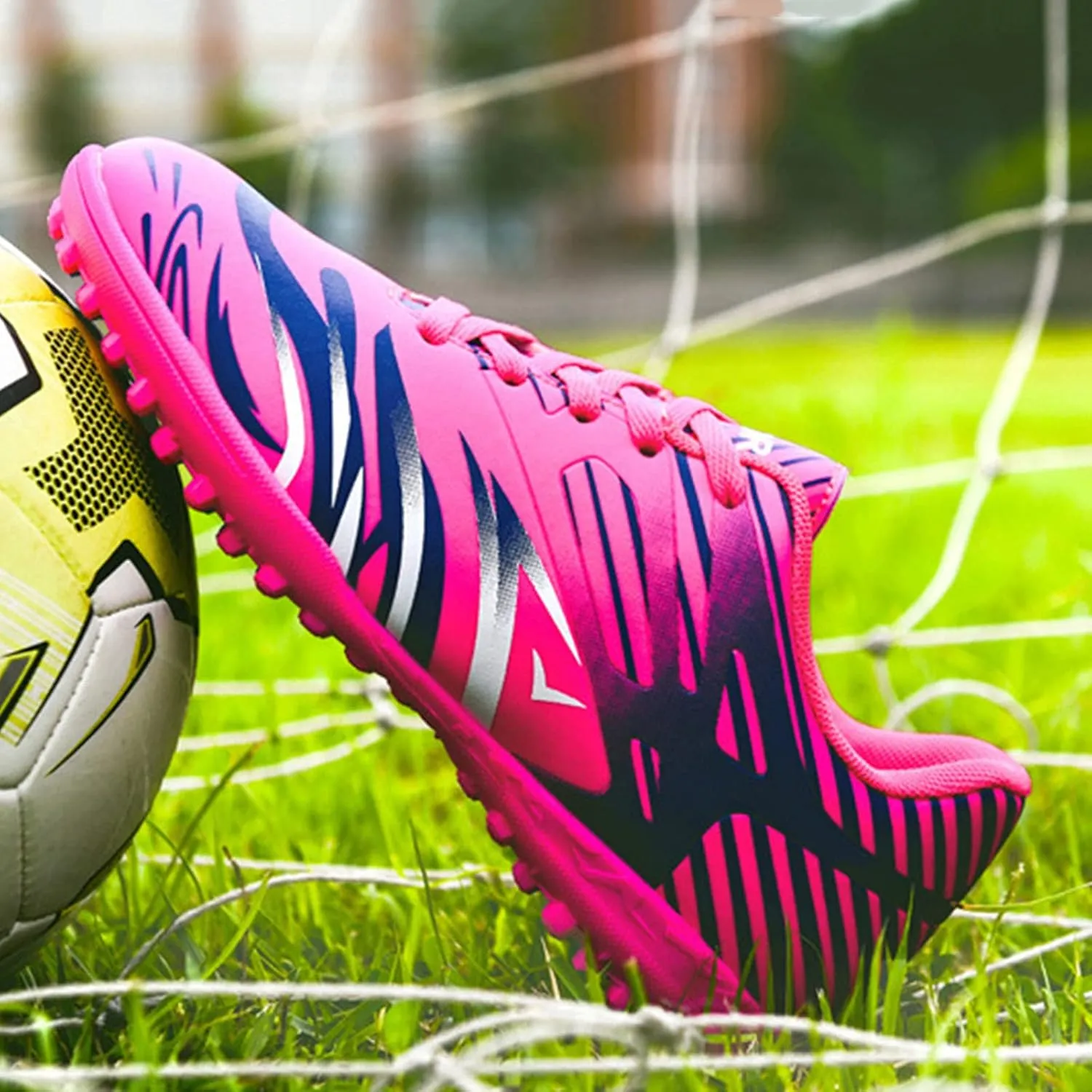 Little Boys Soccer Shoes Firm Ground Youth Soccer Cleats Kids High-Top Football Boots Outdoor Training Sneaker