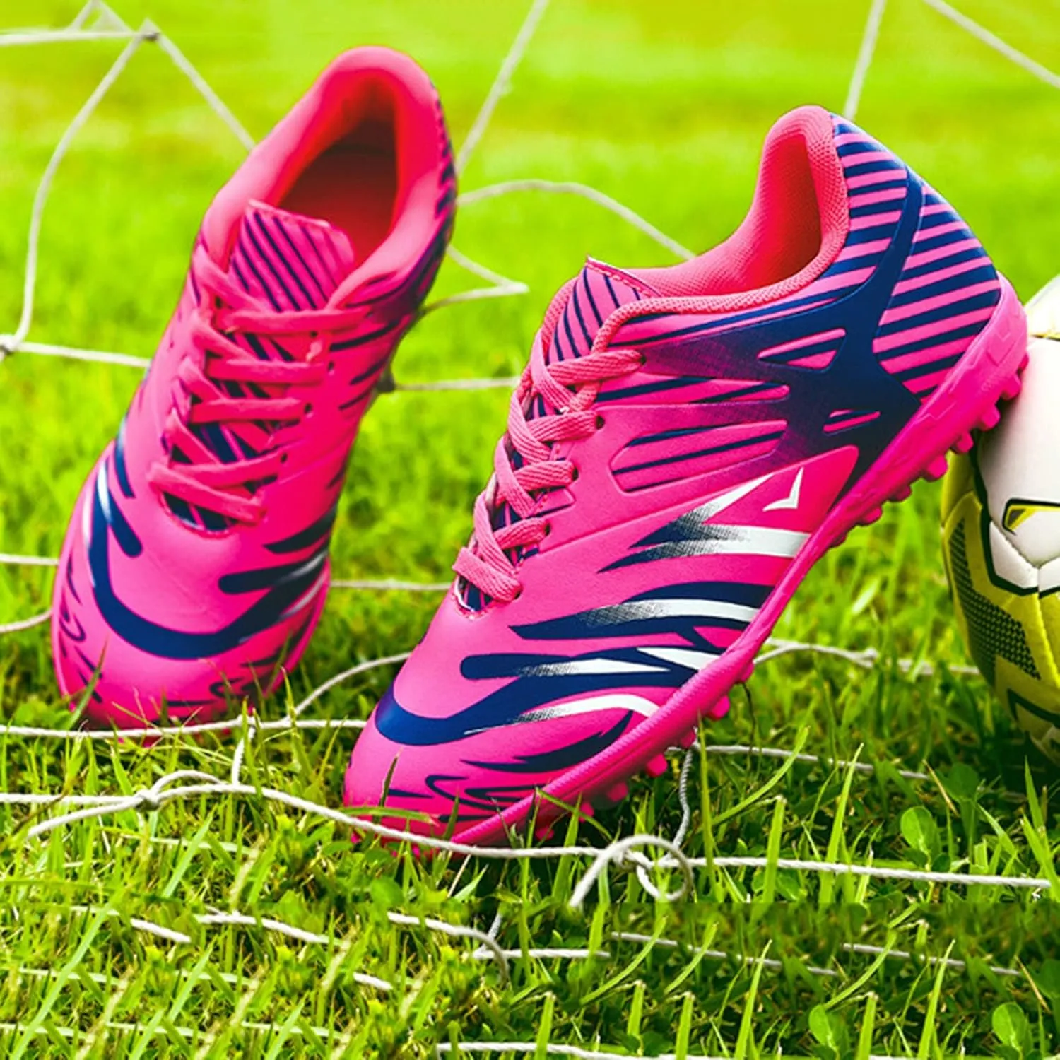 Little Boys Soccer Shoes Firm Ground Youth Soccer Cleats Kids High-Top Football Boots Outdoor Training Sneaker