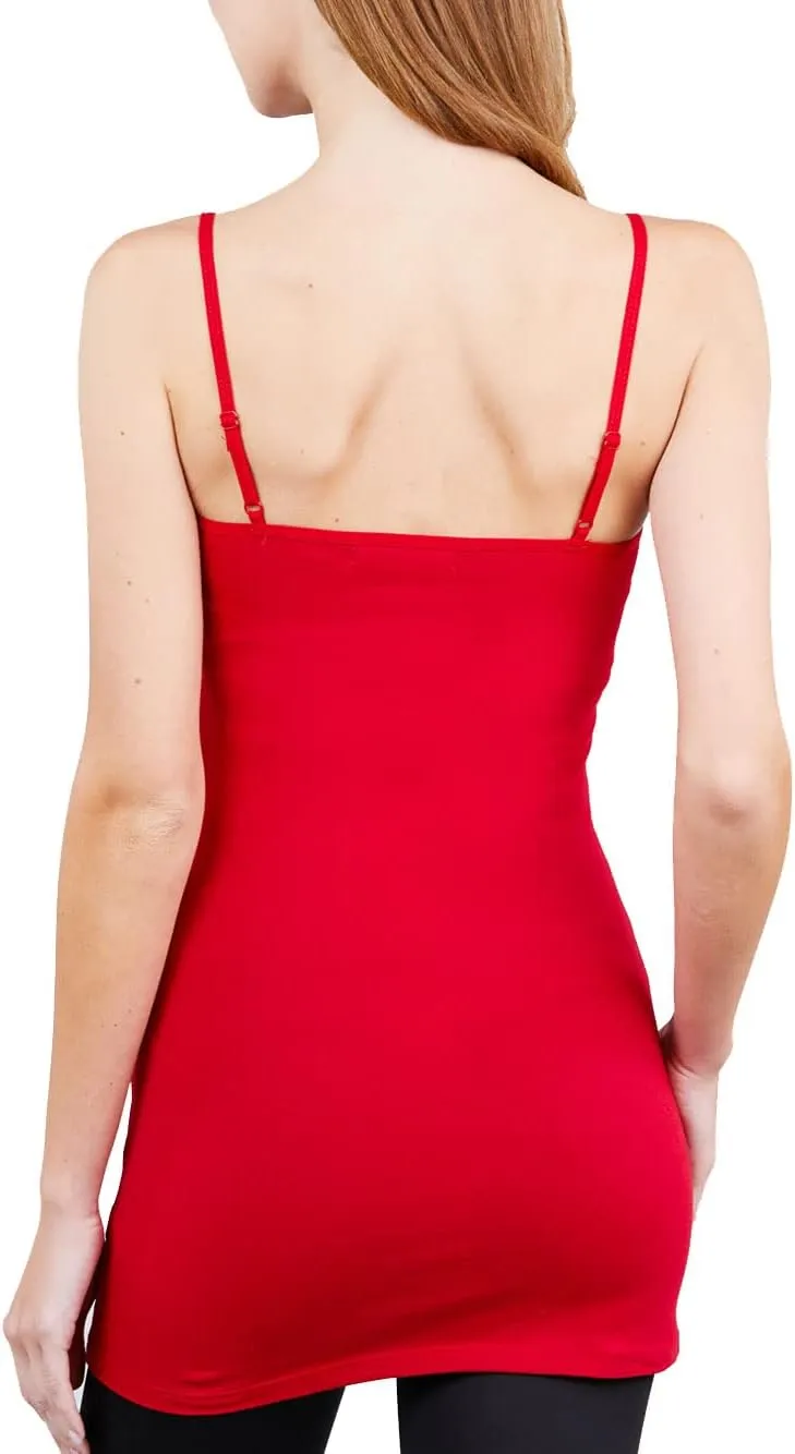 Long Camisole Tank Tops for Women - Undershirts Cami with Adjustable Spaghetti Strap 4 Pack (S-3XL)
