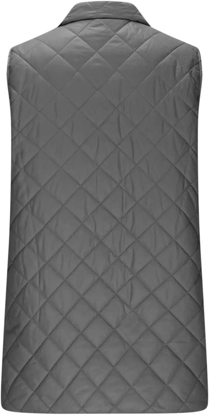 Long Puffer Vest Women Lightweight Quilted Sleeveless Stand Collar Zip Up Puffy Jacket with Pockets Winter Outerwear