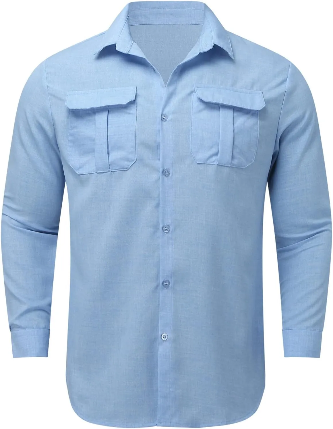 Long Sleeve Shirt Men Lapel Cotton Solid Color Pocket Long Sleeve Shirt Top Long Sleeve Shirt Mens Casual Shirts
