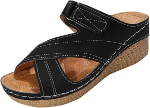 Low Wedge Sandals for Women Arch Support Slides Open Toe Cross Strap Sandal, Hollow Out Breathable Buckle Platform Sandals Comfortable Orthopedic Walking Slippers