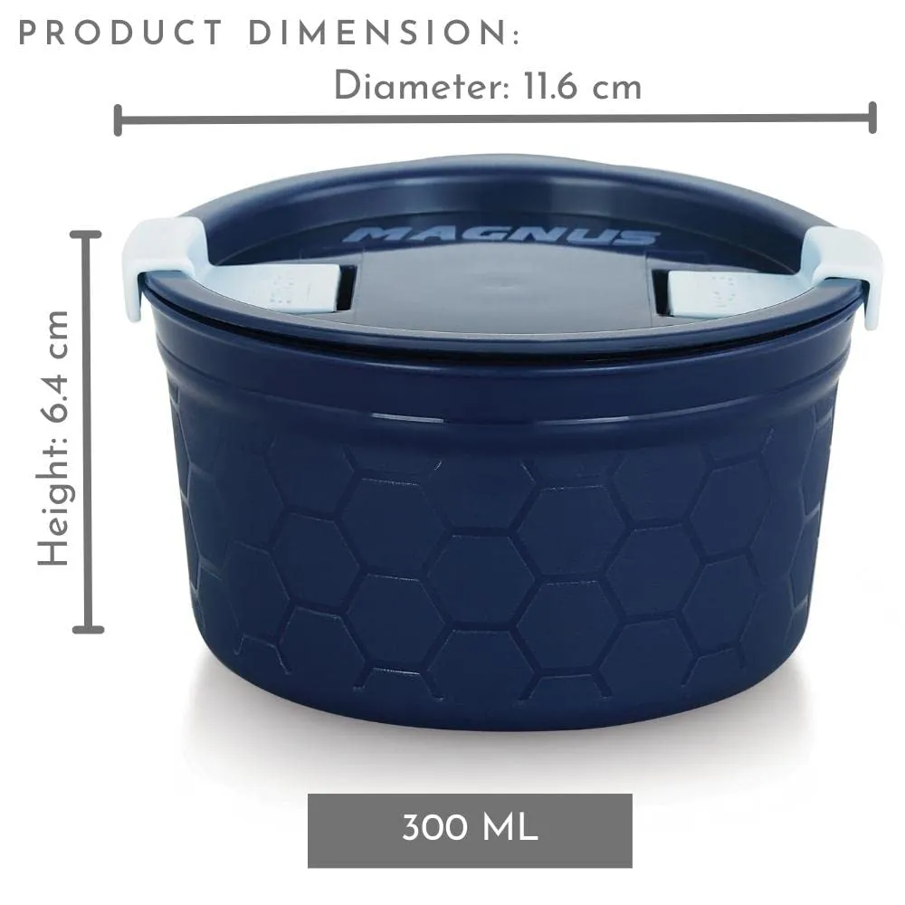 Magnus Stainless Steel Microwave-Safe Food Container | Steam Lock Design (300ML) Blue & Black Combo Pack of 2