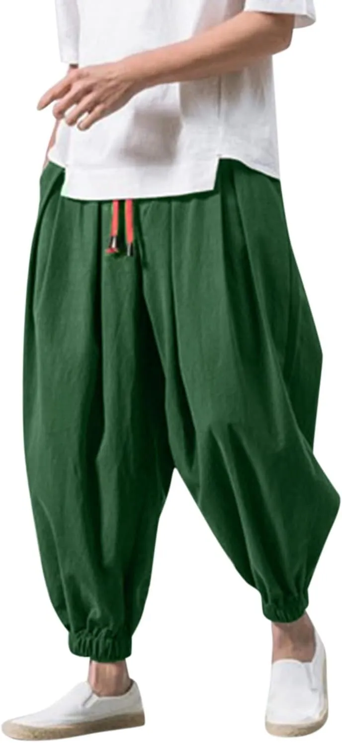 Male Casual Pants Soild Loose Cotton Bloomers Mens Yoga Pants Beam Pants Wide Leg Pants Harem Pencil Workout