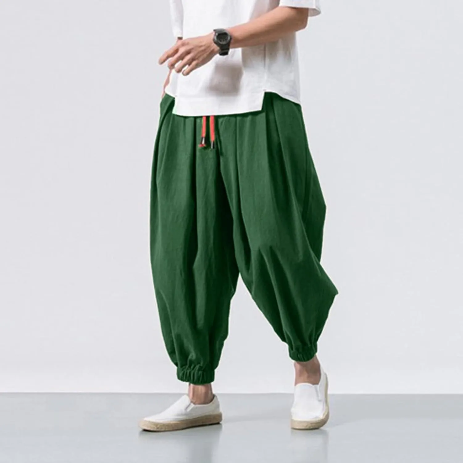 Male Casual Pants Soild Loose Cotton Bloomers Mens Yoga Pants Beam Pants Wide Leg Pants Harem Pencil Workout