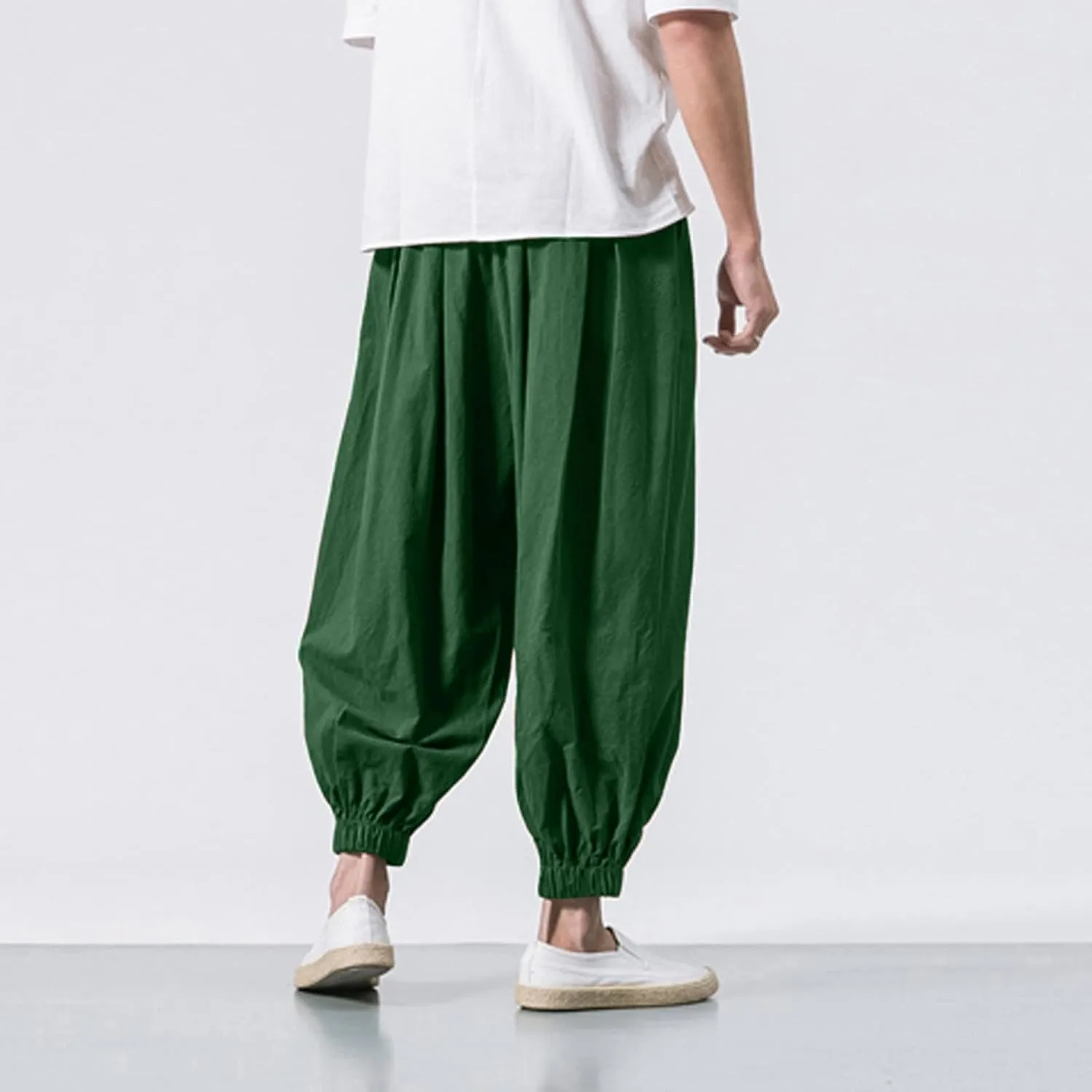 Male Casual Pants Soild Loose Cotton Bloomers Mens Yoga Pants Beam Pants Wide Leg Pants Harem Pencil Workout