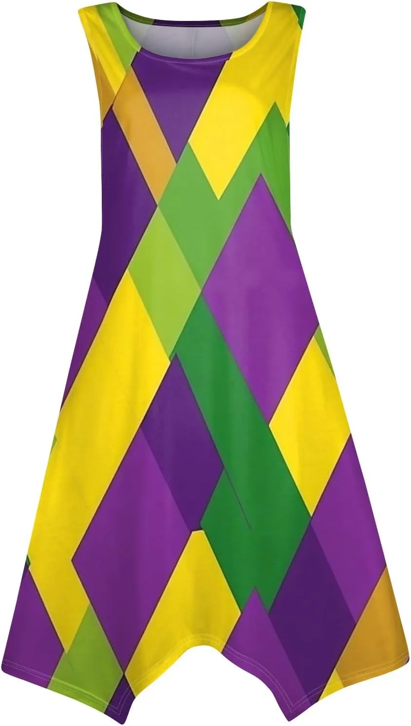 Mardi Gras Dresses for Women Carnival Print Round Neck Sleeveless Tank Dress Irregular Hem Midi Dress