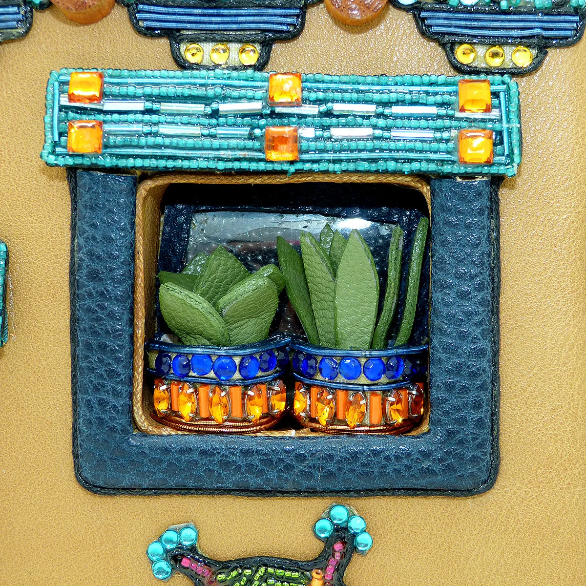 Mary Frances Adobe Pueblo House Embellished Western Theme Gecko Novelty Handbag 18418