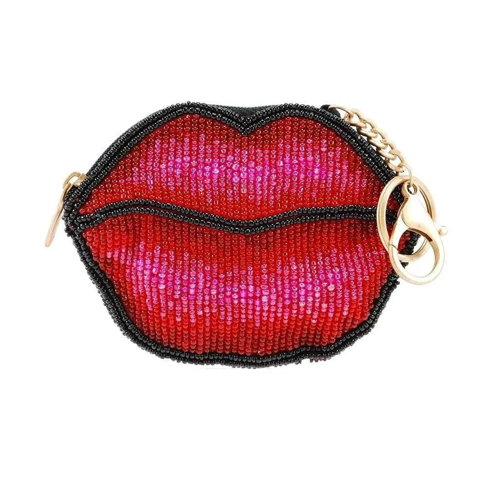 Mary Frances Pucker Up Beaded Lips Coin Purse/Key Fob S001-281