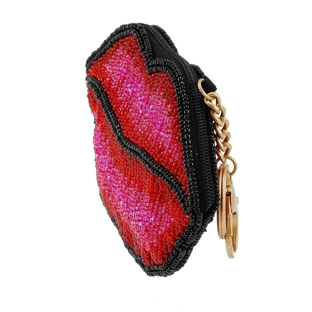 Mary Frances Pucker Up Beaded Lips Coin Purse/Key Fob S001-281