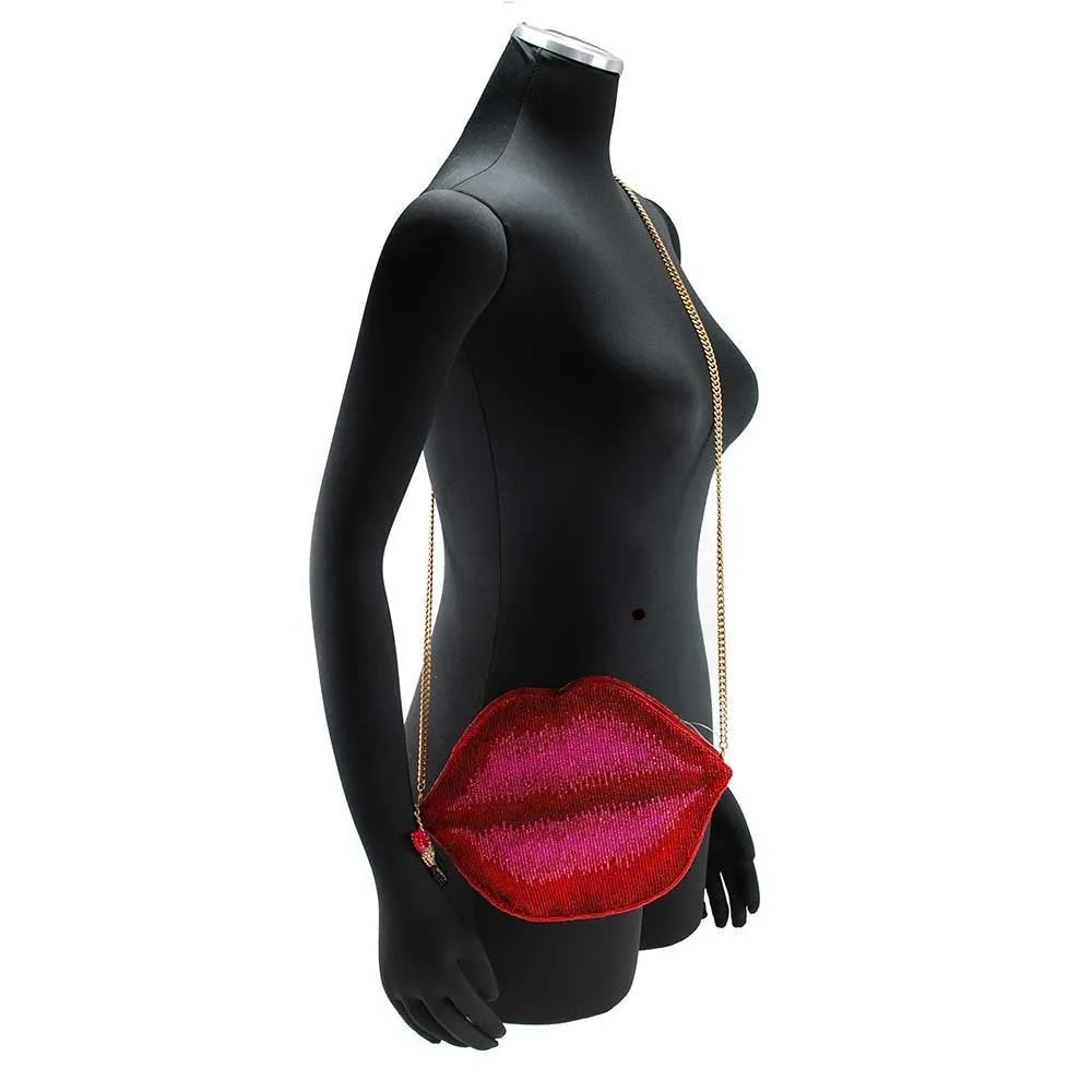 Mary Frances Pucker Up Beaded Lips Novelty Cross body Handbag