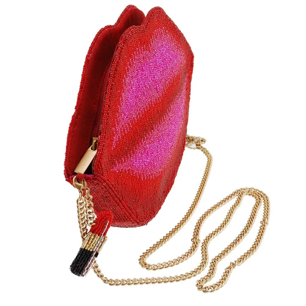 Mary Frances Pucker Up Beaded Lips Novelty Cross body Handbag