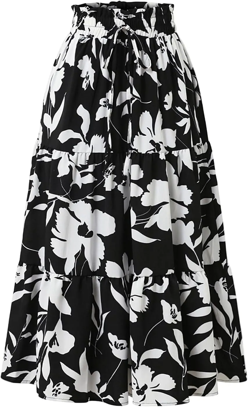 Maxi Skirt Maxi Spring Flowy Boho Comfy Tiered Western Flowy Midi Skirt