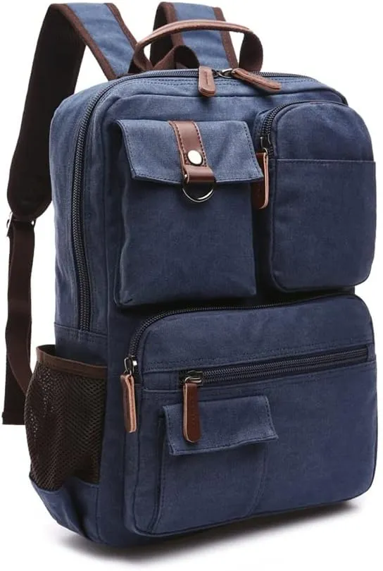 Men Canvas Backpack Shoulder Bag Middle School Students Leisure Bag Computer Bag Laptop Rucksack