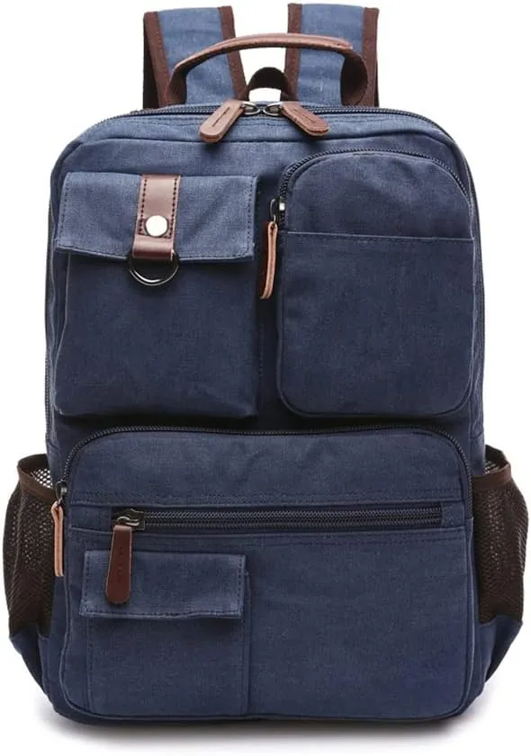Men Canvas Backpack Shoulder Bag Middle School Students Leisure Bag Computer Bag Laptop Rucksack