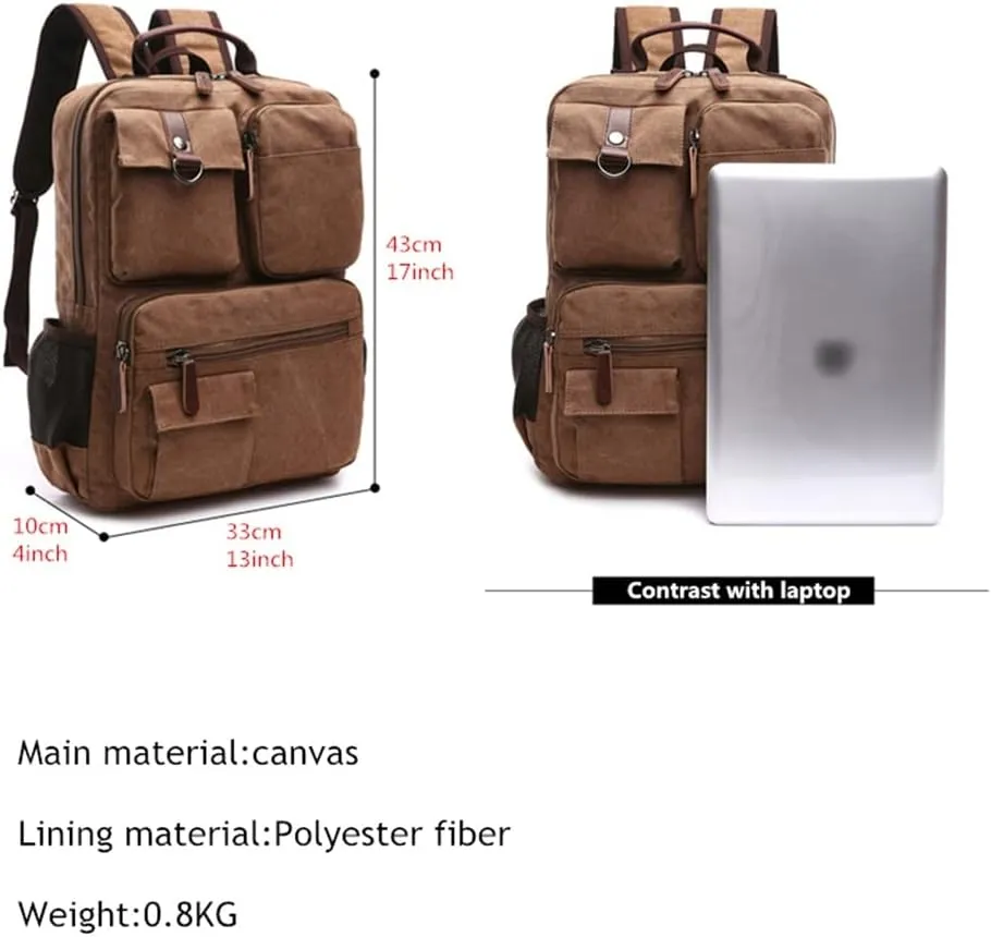 Men Canvas Backpack Shoulder Bag Middle School Students Leisure Bag Computer Bag Laptop Rucksack