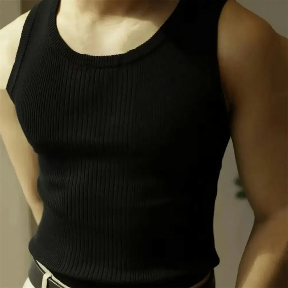 Men Summer Vest Ribbed Tank Top Men's Knitted Summer Vest Sleeveless Tops Casual Activewear Fitness Gym