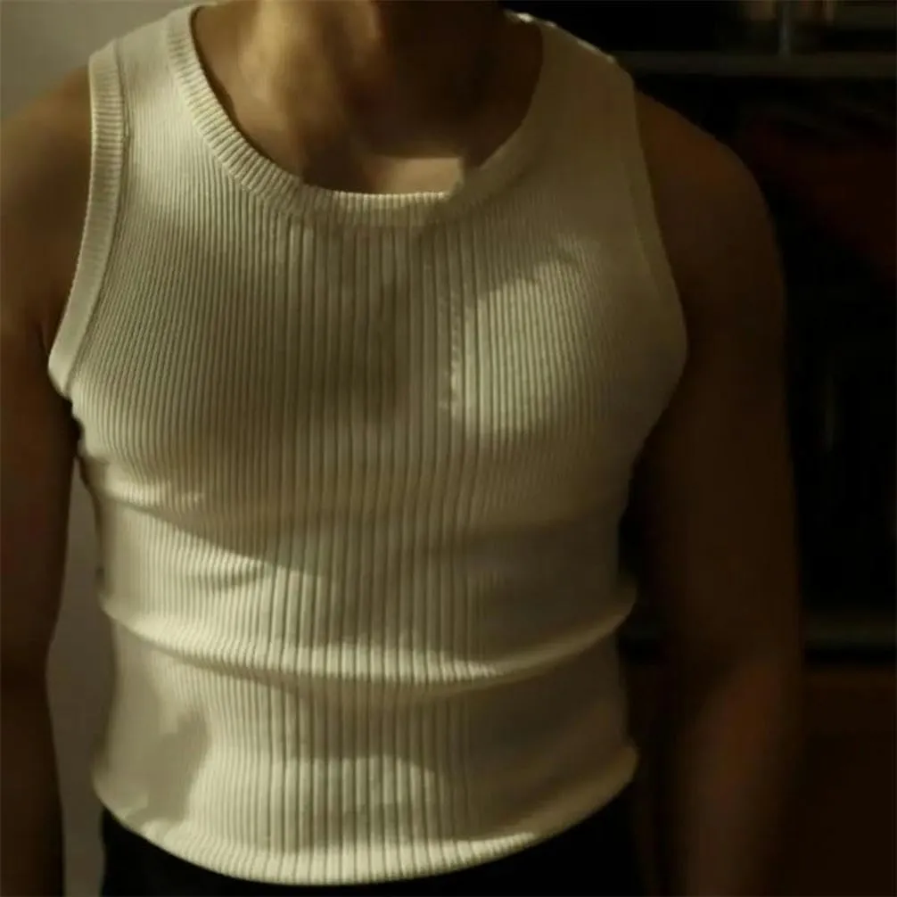 Men Summer Vest Ribbed Tank Top Men's Knitted Summer Vest Sleeveless Tops Casual Activewear Fitness Gym