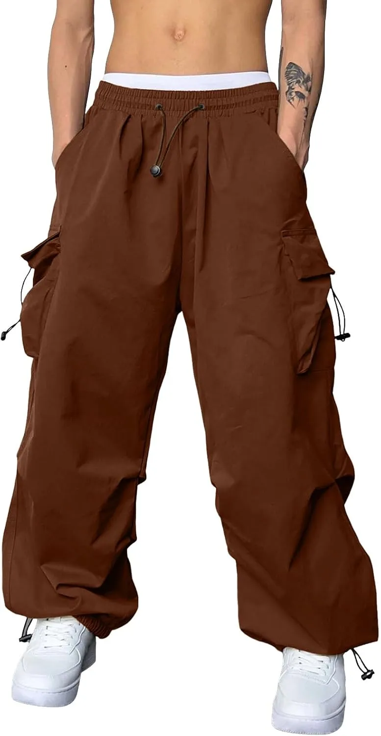 Men's Baggy Cargo Pants Trendy Casual Parachute Pant Loose Fit Harem Joggers with Pockets for Streetwear Y2k Pants