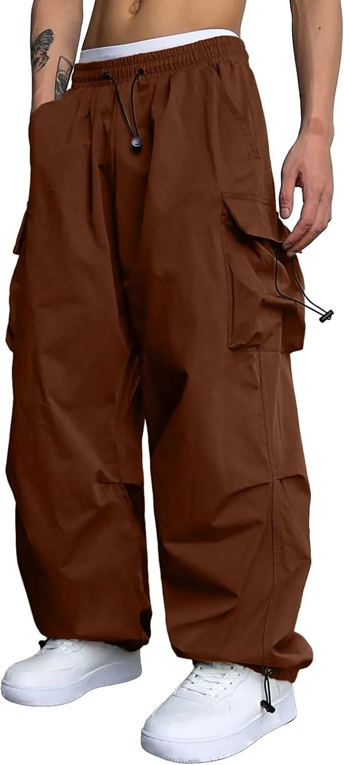 Men's Baggy Cargo Pants Trendy Casual Parachute Pant Loose Fit Harem Joggers with Pockets for Streetwear Y2k Pants