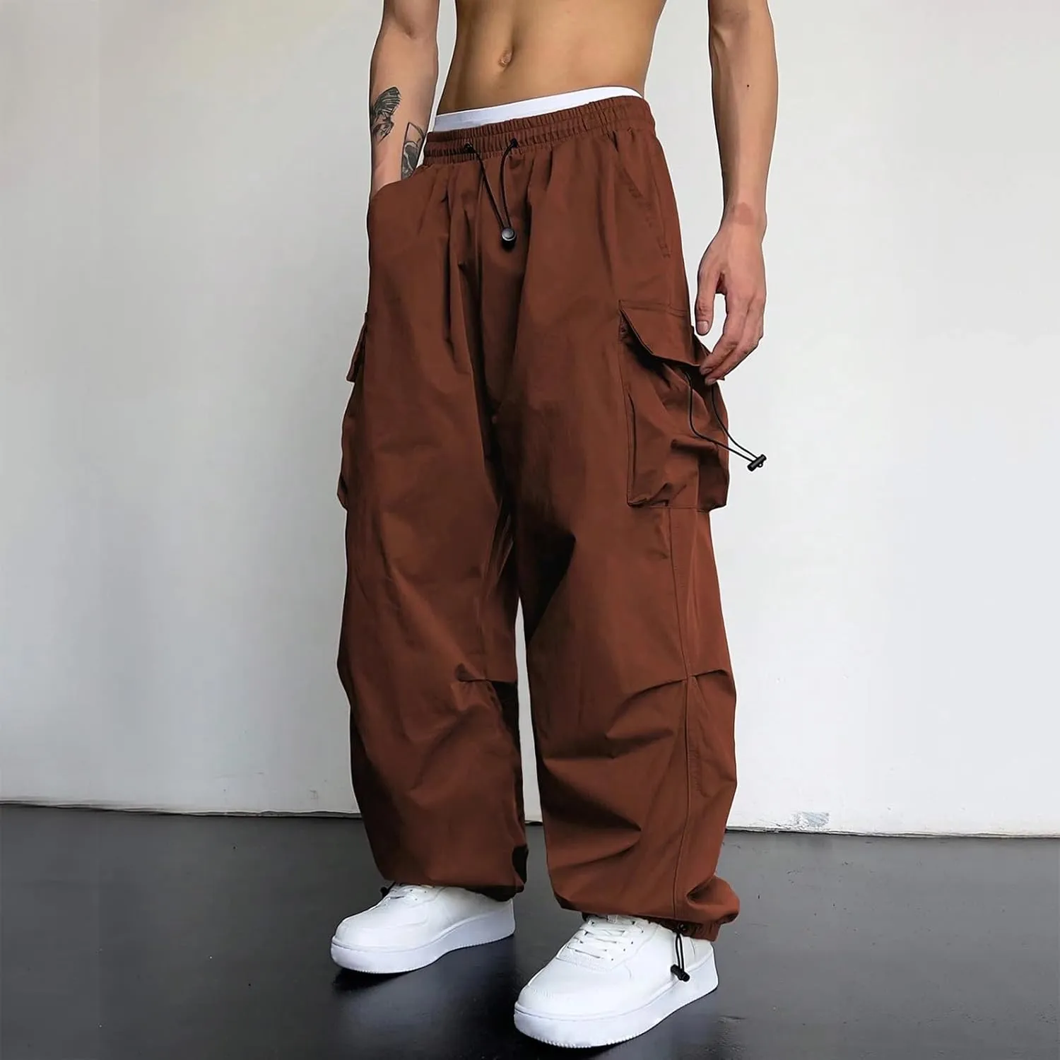 Men's Baggy Cargo Pants Trendy Casual Parachute Pant Loose Fit Harem Joggers with Pockets for Streetwear Y2k Pants