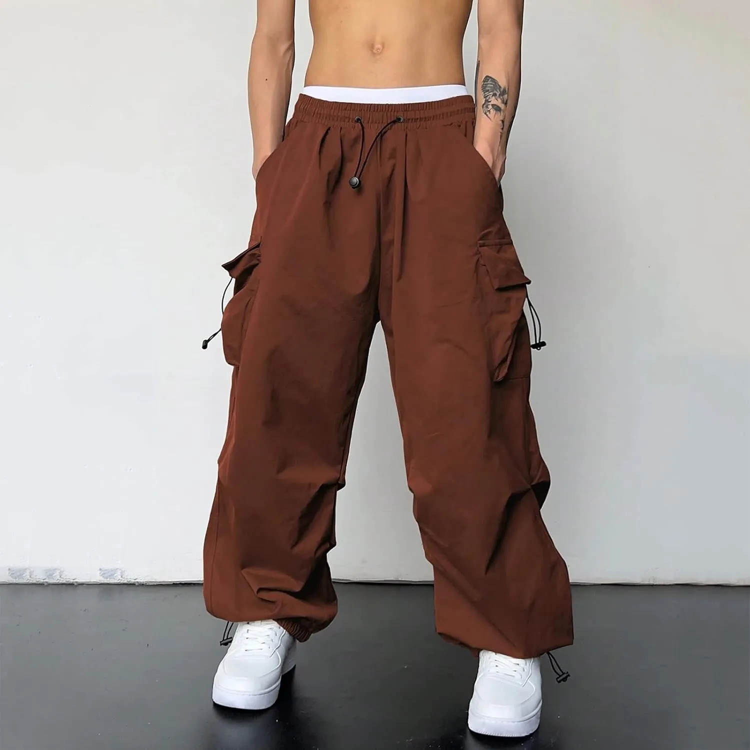Men's Baggy Cargo Pants Trendy Casual Parachute Pant Loose Fit Harem Joggers with Pockets for Streetwear Y2k Pants