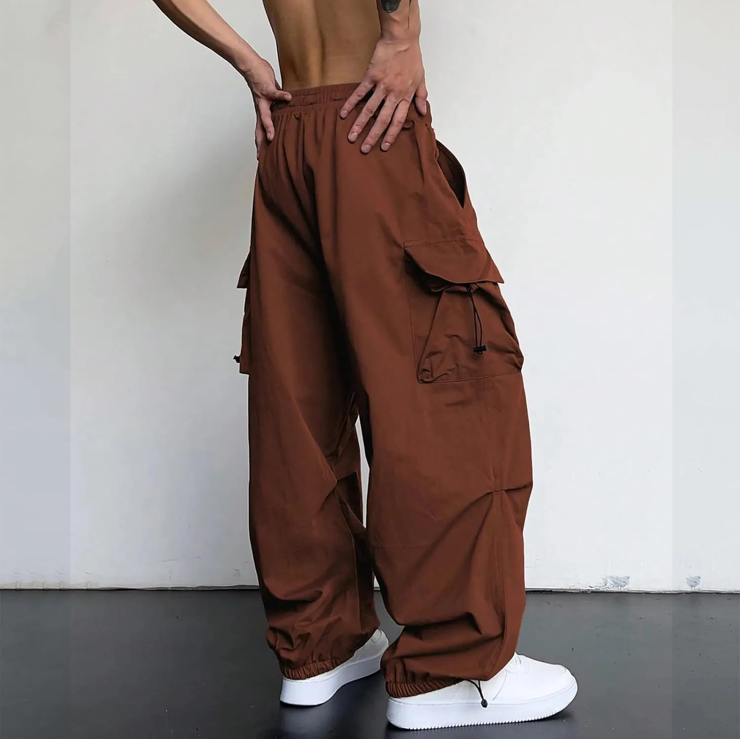 Men's Baggy Cargo Pants Trendy Casual Parachute Pant Loose Fit Harem Joggers with Pockets for Streetwear Y2k Pants