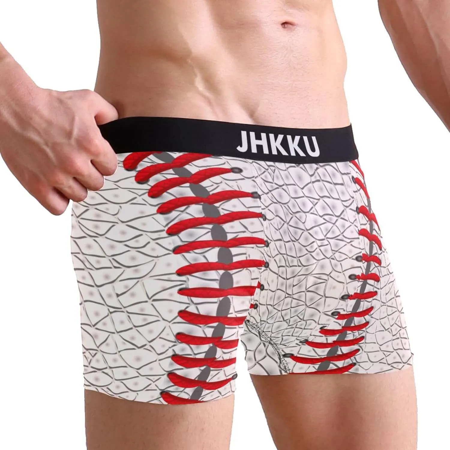 Men's Boxer Briefs White Leather Baseball Texture Boxer Shorts Soft Comfort Trunk Underwear for Men No Fly