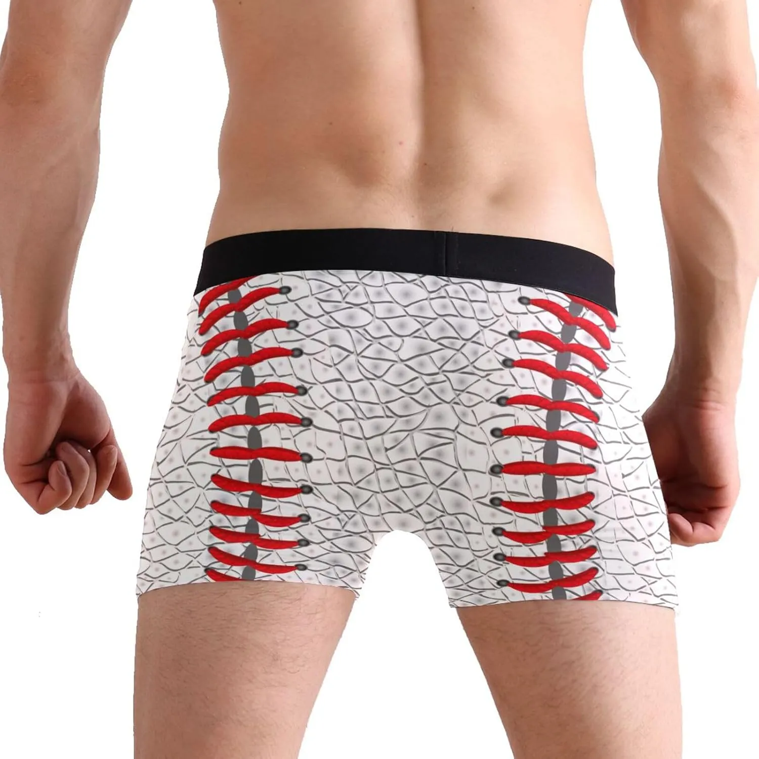 Men's Boxer Briefs White Leather Baseball Texture Boxer Shorts Soft Comfort Trunk Underwear for Men No Fly