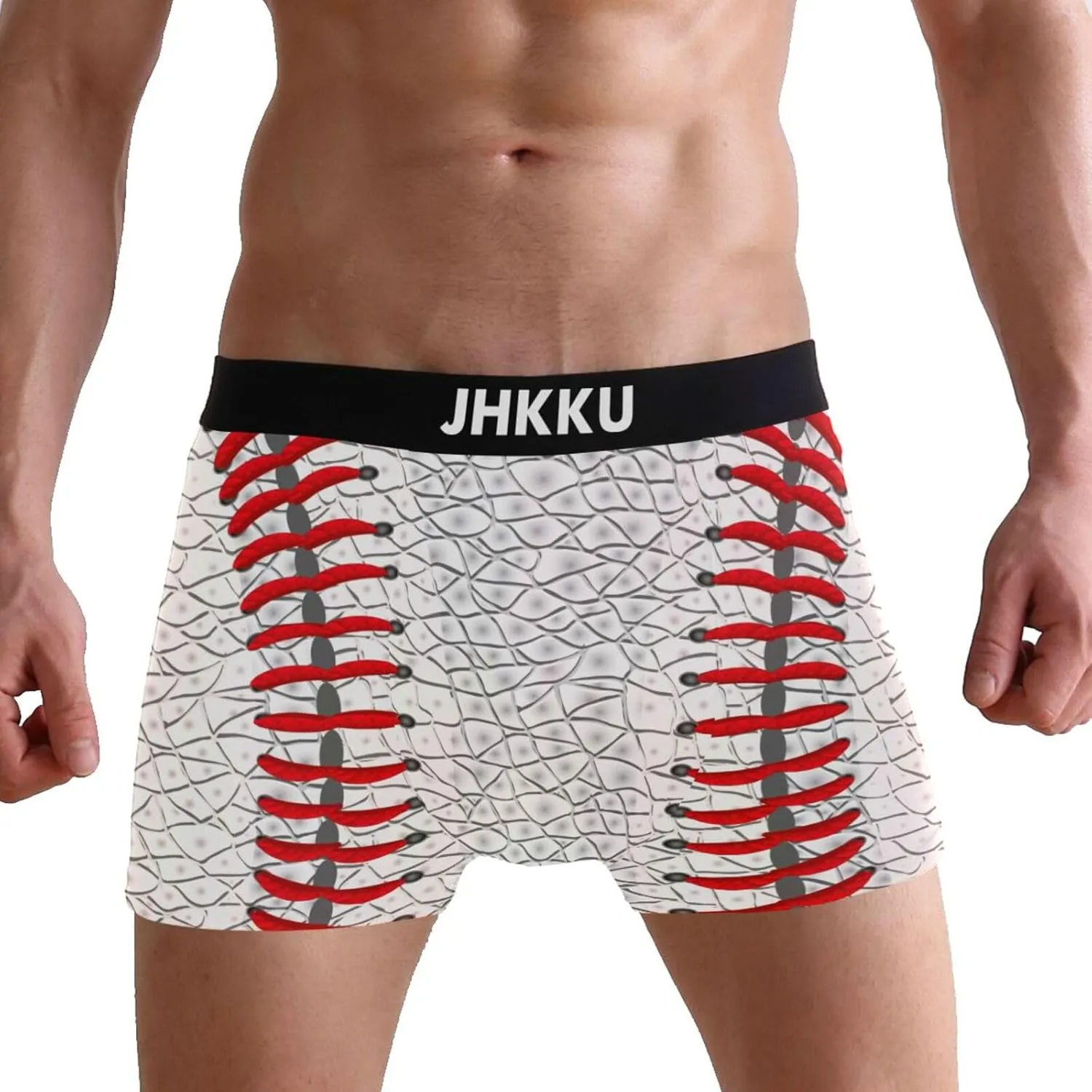 Men's Boxer Briefs White Leather Baseball Texture Boxer Shorts Soft Comfort Trunk Underwear for Men No Fly